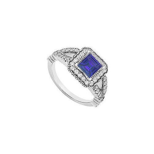 14K White Gold Princess Cut Sapphire & Diamond Engagement Ring 0.75 CT TGW-JewelryKorner-com