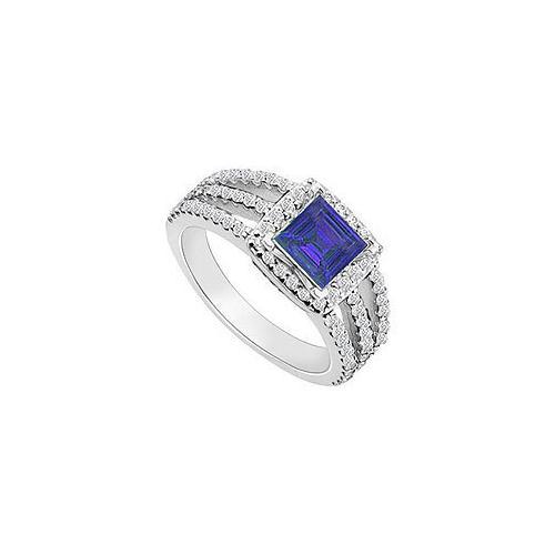 14K White Gold Princess Cut Sapphire & Diamond Engagement Ring 1.25 CT TGW-JewelryKorner-com