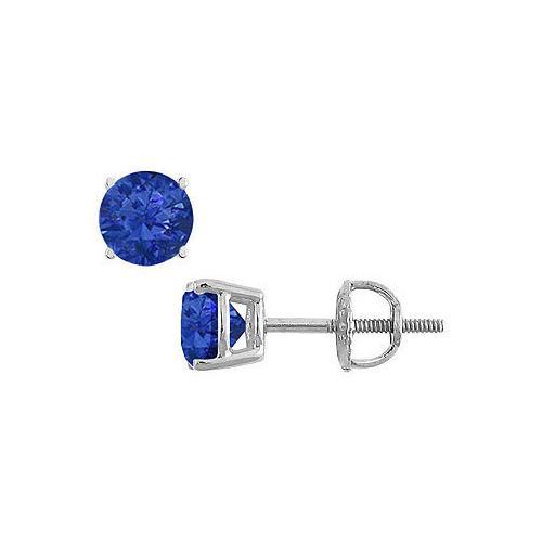 14K White Gold : Prong Set Blue Sapphire Stud Earrings 0.25 CT TGW-JewelryKorner-com