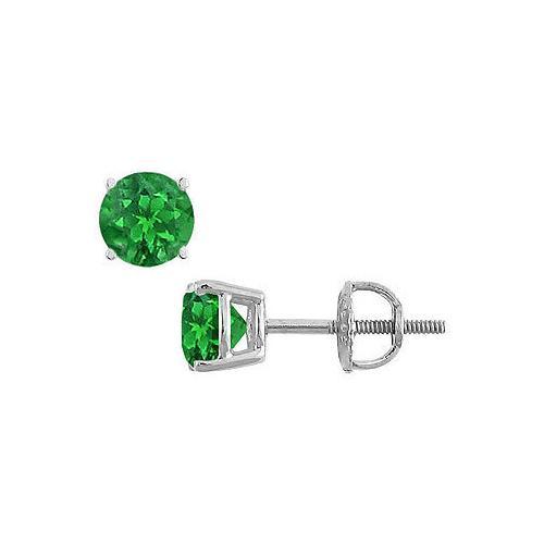 14K White Gold : Prong Set Emerald Stud Earrings 0.25 CT TGW-JewelryKorner-com