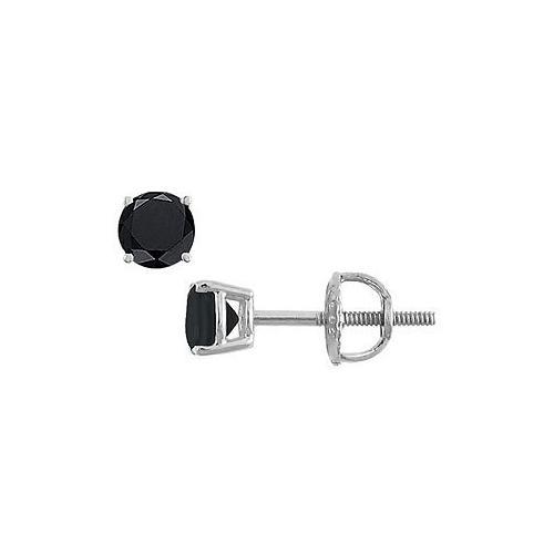 14K White Gold : Round Black Diamond Stud Earrings 0.50 CT. TW.-JewelryKorner-com