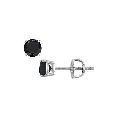 14K White Gold : Round Black Diamond Stud Earrings 1.00 CT. TW.-JewelryKorner-com