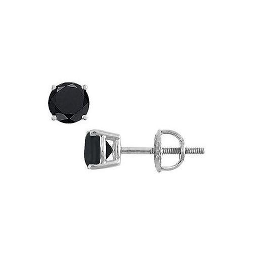 14K White Gold : Round Black Diamond Stud Earrings 2.00 CT. TW.-JewelryKorner-com