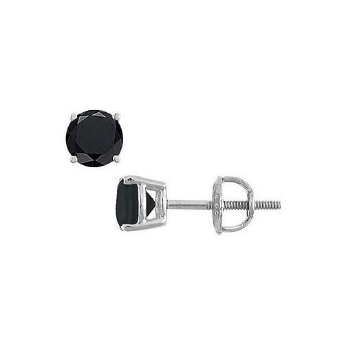 14K White Gold : Round Black Diamond Stud Earrings 2.50 CT. TW.-JewelryKorner-com