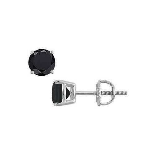 14K White Gold : Round Black Diamond Stud Earrings 3.00 CT. TW.-JewelryKorner-com