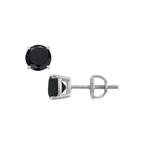 14K White Gold : Round Black Diamond Stud Earrings 3.50 CT. TW.-JewelryKorner-com