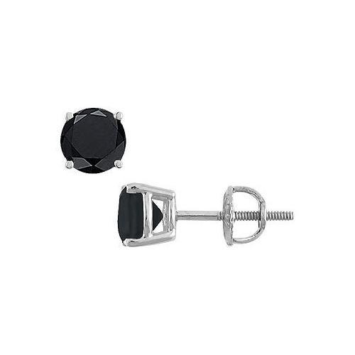 14K White Gold : Round Black Diamond Stud Earrings 4.00 CT. TW.-JewelryKorner-com