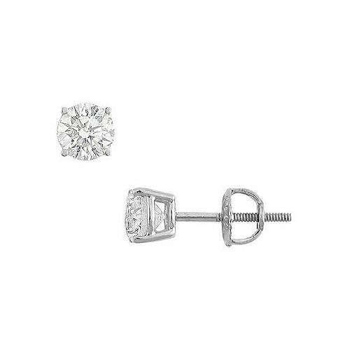 14K White Gold : Round Cubic Zirconia Stud Earrings 1.00 CT. TGW.-JewelryKorner-com