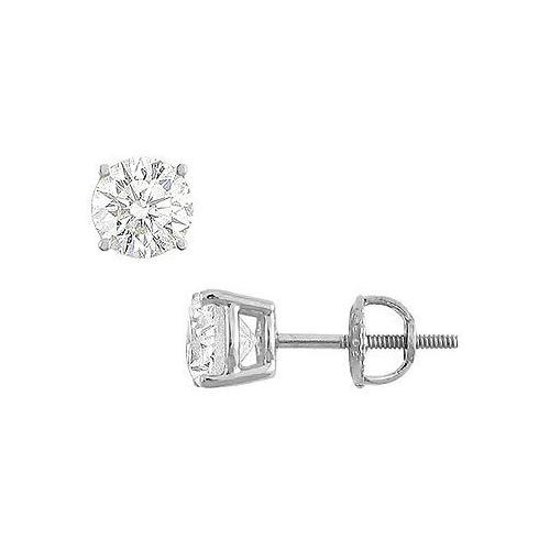 14K White Gold : Round Cubic Zirconia Stud Earrings 2.00 CT. TGW.-JewelryKorner-com