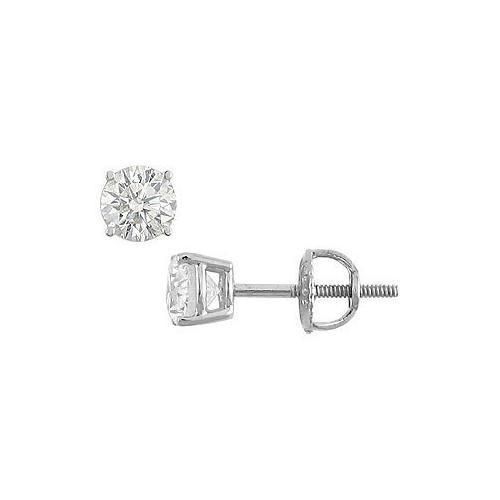 14K White Gold : Round Diamond Stud Earrings 0.50 CT. TW.-JewelryKorner-com