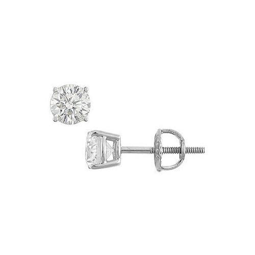 14K White Gold : Round Diamond Stud Earrings 0.75 CT. TW.-JewelryKorner-com