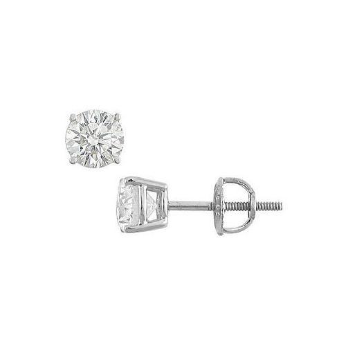 14K White Gold : Round Diamond Stud Earrings 1.25 CT. TW.-JewelryKorner-com