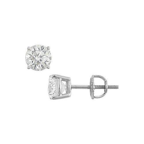 14K White Gold : Round Diamond Stud Earrings 1.75 CT. TW.-JewelryKorner-com