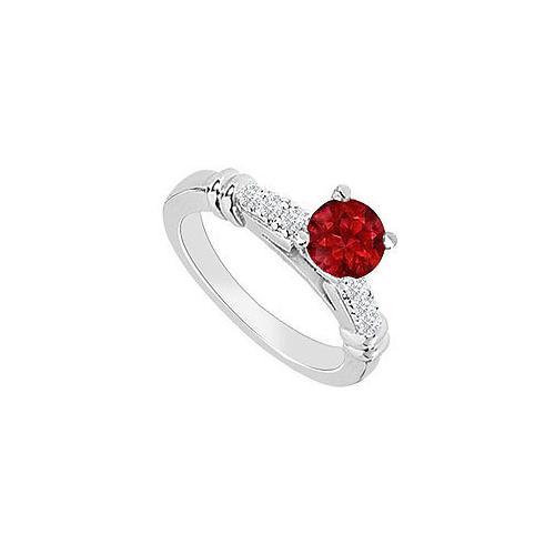 14K White Gold : Ruby and Diamond Engagement Ring 0.60 CT TGW-JewelryKorner-com