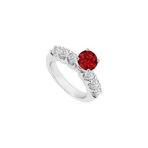 14K White Gold : Ruby and Diamond Engagement Ring 0.80 CT TGW-JewelryKorner-com