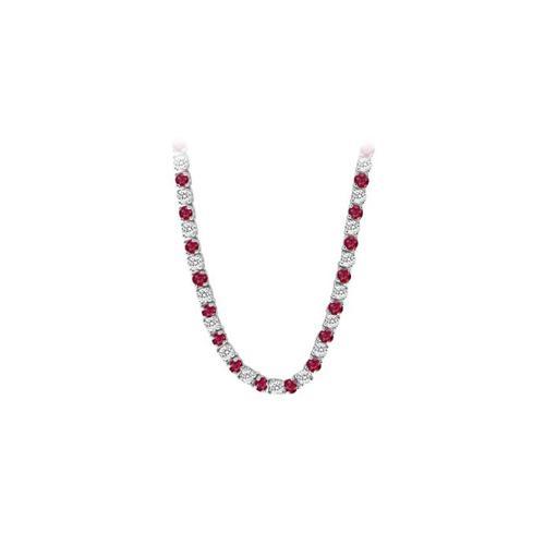 14K White Gold Ruby & Diamond Eternity Necklace 16.00 CT TGW-JewelryKorner-com