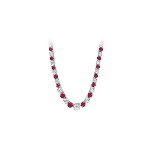 14K White Gold Ruby & Diamond Eternity Necklace 17.00 CT TGW-JewelryKorner-com