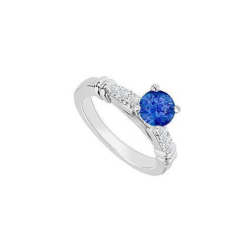 14K White Gold : Sapphire and Diamond Engagement Ring 0.60 CT TGW-JewelryKorner-com