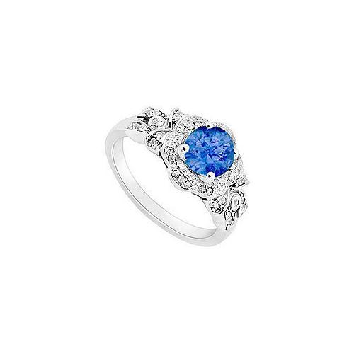 14K White Gold Sapphire & Diamond Engagement Ring 0.75 CT TGW-JewelryKorner-com
