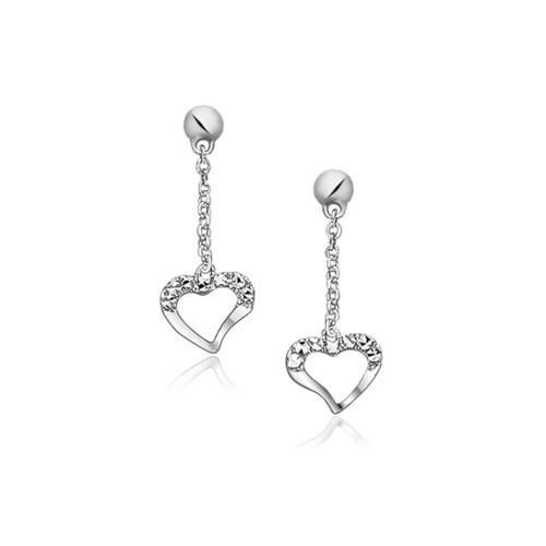 14K White Gold Sparkle Texture Heart Dangle Earrings-JewelryKorner-com
