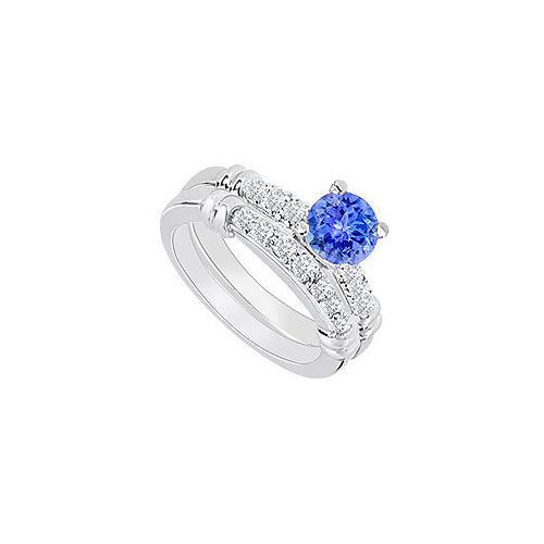 14K White Gold : Tanzanite and Diamond Engagement Ring with Wedding Band Set 0.75 CT TGW-JewelryKorner-com