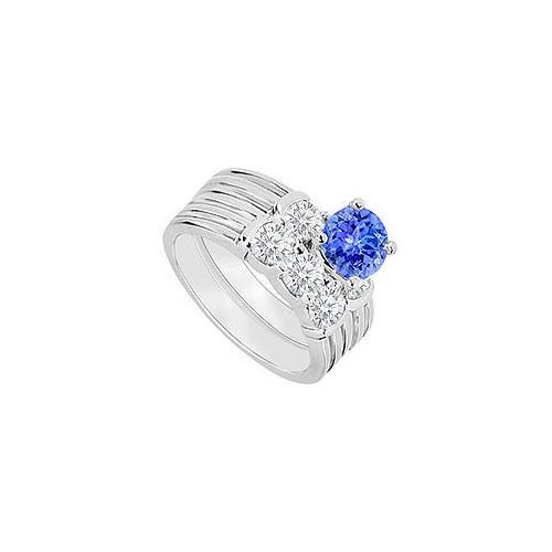 14K White Gold : Tanzanite and Diamond Engagement Ring with Wedding Band Set 1.10 CT TGW-JewelryKorner-com
