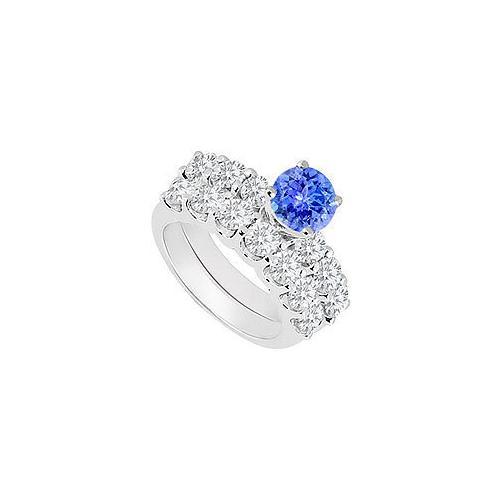 14K White Gold : Tanzanite and Diamond Engagement Ring with Wedding Band Set 1.15 CT TGW-JewelryKorner-com