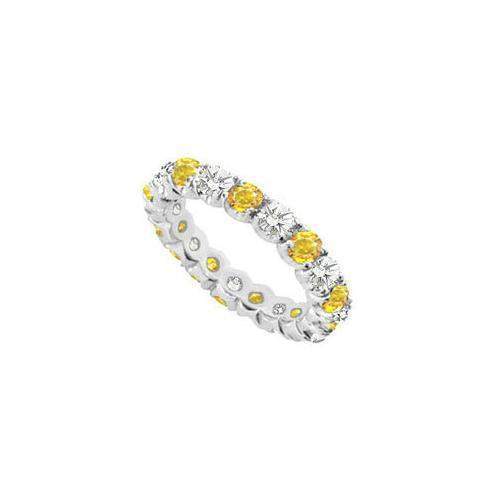 14K White Gold Yellow Sapphire and Cubic Zirconia Prong-Set Eternity Band 1.00 CT TGW-JewelryKorner-com