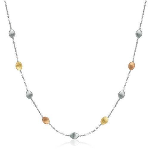14K Yellow Gold and Sterling Silver Textured Pebbled Stationed Necklace, size 18''-JewelryKorner-com
