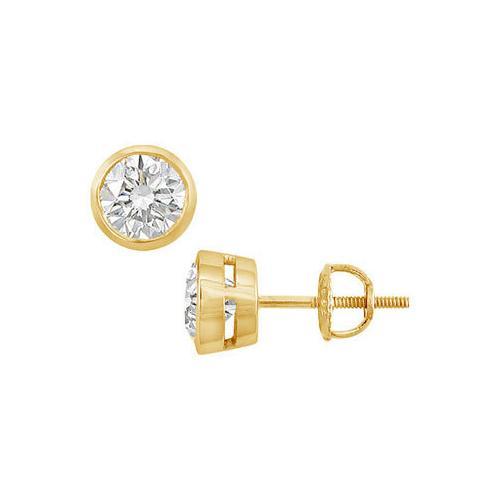14K Yellow Gold : Bezel-Set Round Diamond Stud Earrings 2.00 CT. TW.-JewelryKorner-com