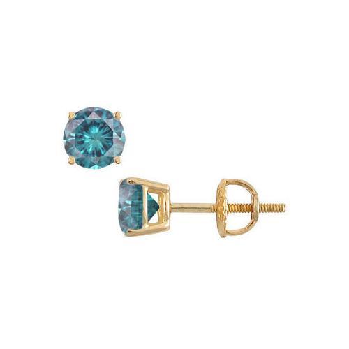 14K Yellow Gold : Blue Diamond Stud Earrings 0.25 CT TDW-JewelryKorner-com