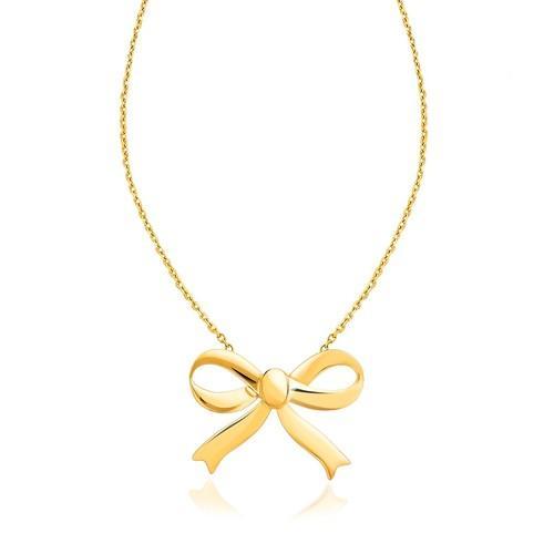 14K Yellow Gold Bow Necklace, size 18''-JewelryKorner-com