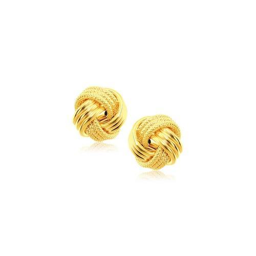 14K Yellow Gold interweaved Love Knot Stud Earrings-JewelryKorner-com