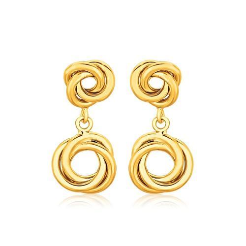 14K Yellow Gold Love Knot Stud Earrings with Drops-JewelryKorner-com