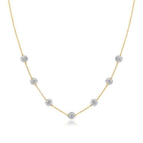 14K Yellow Gold Necklace with Crystal Embellished Sphere Stations, size 18''-JewelryKorner-com