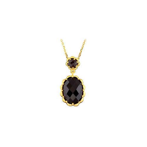 14K Yellow Gold Plated Genuine Checkerboard Smoky Quartz Necklace 18 INCH-JewelryKorner-com