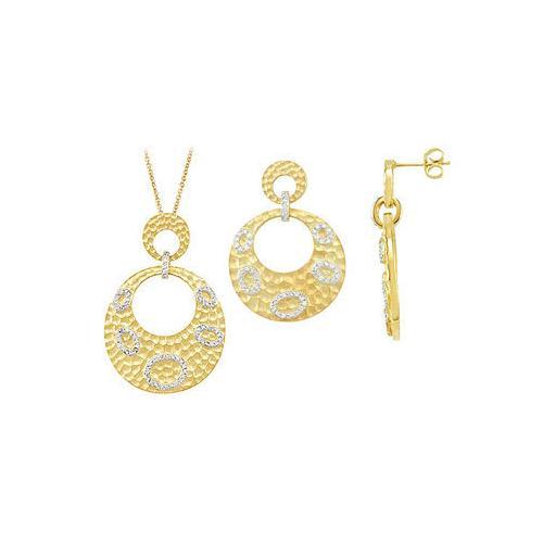 14K Yellow Gold Plated Sterling Silver with Cubic Zirconia Earrings and Pendant sets-JewelryKorner-com