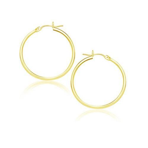 14K Yellow Gold Polished Hoop Earrings (25 mm)-JewelryKorner-com