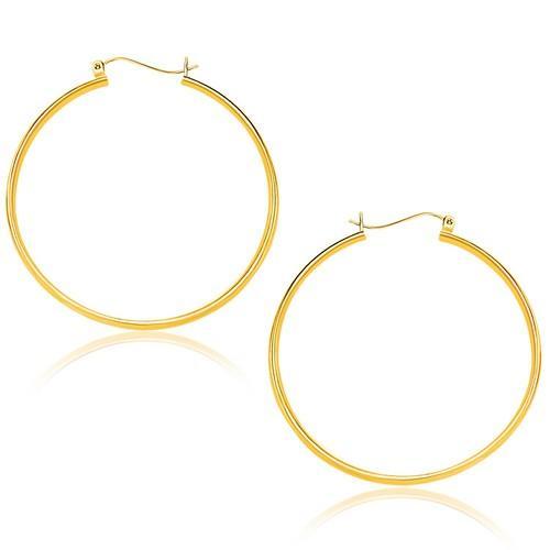 14K Yellow Gold Polished Hoop Earrings (40mm)-JewelryKorner-com