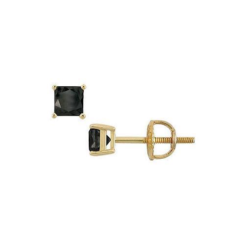 14K Yellow Gold : Princess Cut Black Diamond Stud Earrings 0.50 CT. TW.-JewelryKorner-com