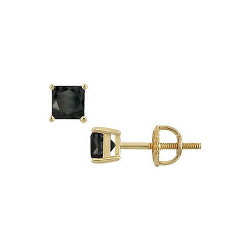 14K Yellow Gold : Princess Cut Black Diamond Stud Earrings 1.00 CT. TW.-JewelryKorner-com