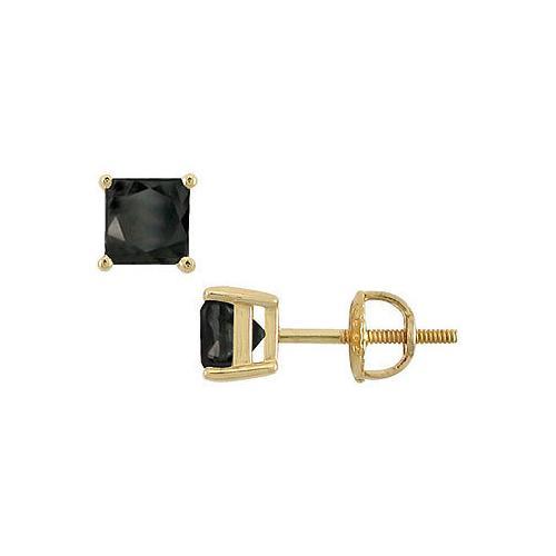 14K Yellow Gold : Princess Cut Black Diamond Stud Earrings 3.00 CT. TW.-JewelryKorner-com