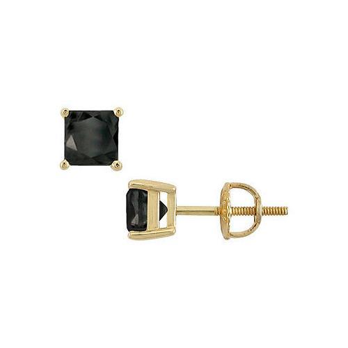 14K Yellow Gold : Princess Cut Black Diamond Stud Earrings 3.50 CT. TW.-JewelryKorner-com