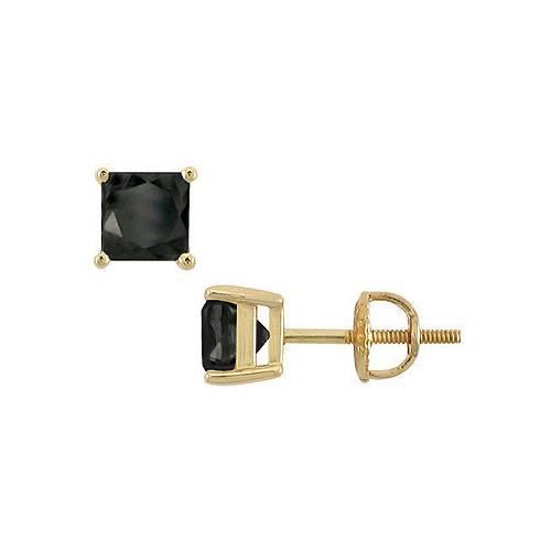 14K Yellow Gold : Princess Cut Black Diamond Stud Earrings 4.00 CT. TW.-JewelryKorner-com