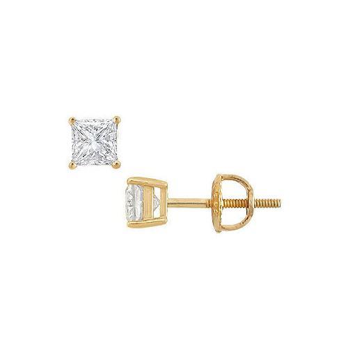 14K Yellow Gold : Princess Cut Diamond Stud Earrings 0.50 CT. TW.-JewelryKorner-com