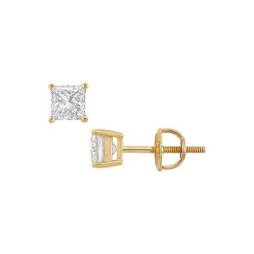 14K Yellow Gold : Princess Cut Diamond Stud Earrings 0.75 CT. TW.-JewelryKorner-com