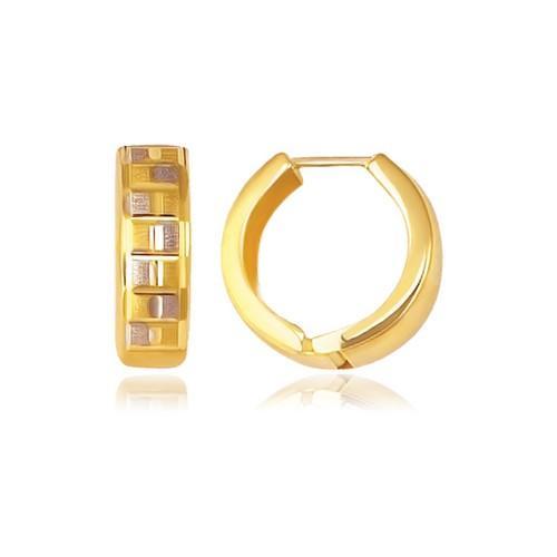 14K Yellow Gold Reversible Textured Hinged Hoop Huggie Earrings-JewelryKorner-com