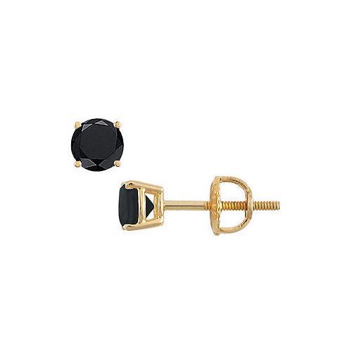 14K Yellow Gold : Round Black Diamond Stud Earrings 1.00 CT. TW.-JewelryKorner-com