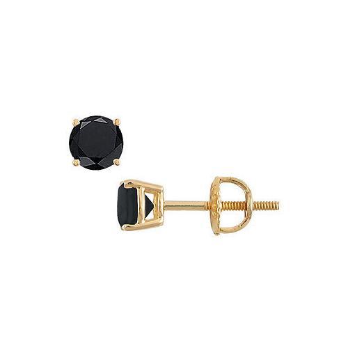 14K Yellow Gold : Round Black Diamond Stud Earrings 1.50 CT. TW.-JewelryKorner-com