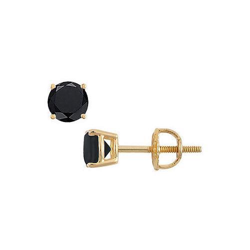 14K Yellow Gold : Round Black Diamond Stud Earrings 2.00 CT. TW.-JewelryKorner-com